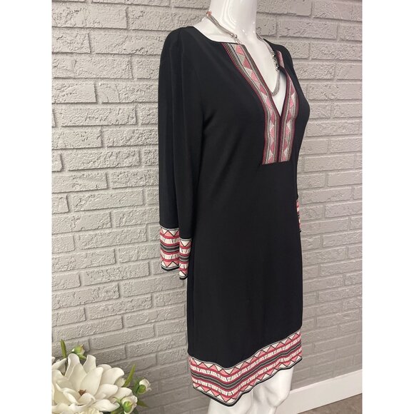 White House Black Market Women Aztec Embroidery Trim Long Sleeve Shift Dress Siz - Picture 3 of 11